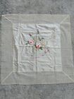 Antique WWI France Silk Scarf Flowers & Horseshoe with Wide Lace Edging 25x25"