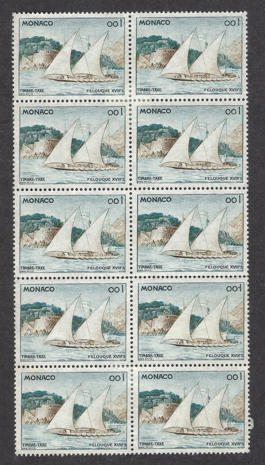 Mónaco, Sc #J57 MH, 1960 BARCOS VELA FALLUCA SIGLO 18 Bloque de Diez Foto 1 de 1