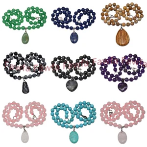 "Collares de joyería colgantes con cuentas de gemas redondas naturales de 18"" de moda de 6/8/10/12 mm" - Imagen 1 de 21