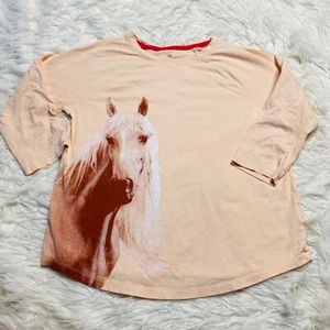 Camisa Lands End Niños Niñas Camisa Mediana Caballo Gráfico Manga Larga Melocotón Tejido - Imagen 1 de 9