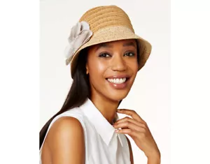 NWT August Hat Company Tan Natural Cloche Hat Flower Floral Accent OS - Picture 1 of 1