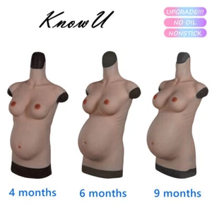 KnowU Pregnant 4/6/9 Months Belly With Chest No Oil Silicone Breast Cosplay - Picture 1 of 15