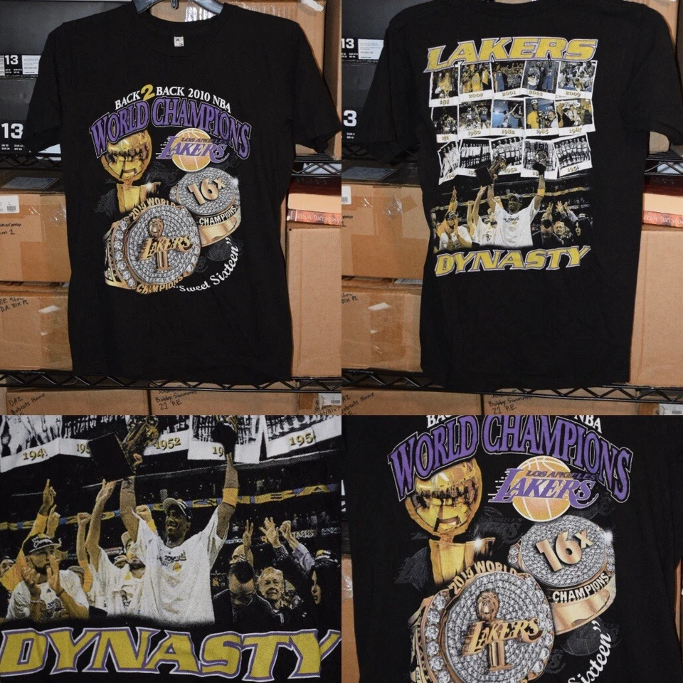 Talla Pequeña-De Colección 2010 LA Lakers Bootleg Kobe Back 2 Back Champs Camiseta de Rap de 2 Caras Foto 1 de 4