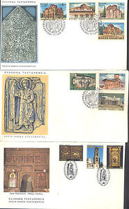 GREECE 1972 CHURCHES AND MONASTERIES, 1981 BELLES AND TEMPLE, 3 FDCS, 10 STAMPS