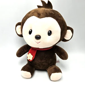 Peluche Mono Chimpancé Miniso Life Marrón Rojo Bufanda 9" - Imagen 1 de 6