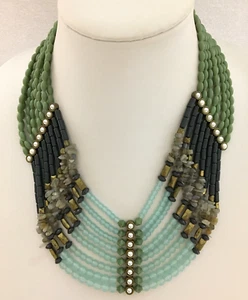 Lia Sophia Goddess Necklace Labradorite & Resin Beads W/Faux Pearl 8 Strand VTG - Picture 1 of 12