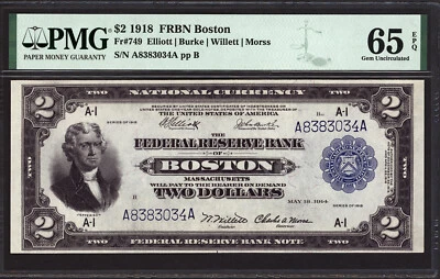 $2 1918 FRBN Boston Federal FR 749 PMG 65 EPQ - EL ICÓNICO BILLETE ACORAZADO Foto 1 de 2