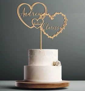 Customised Wooden Mr & Mrs Cake Topper Custom Name Date for Wedding - Picture 1 of 12