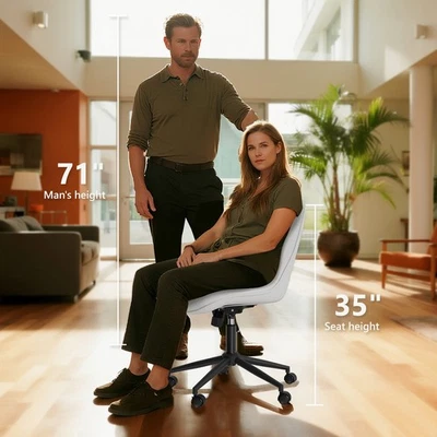 Mid Back Computer Desk Chair with Wheels Swivel Office Chair Vanity Chair Home - Image 1 of 4