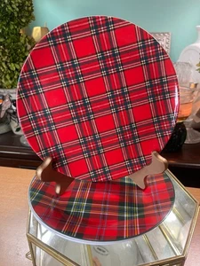 Pier One TARTAN Plaid Salad Plates Set of 3 Red Holiday Lake Cabin Christmas - Picture 1 of 13