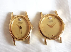 VINTAGE X 2 SEIKO DIAMOND DAMEN GOLD UHRENKÖPFE FÜR ERSATZTEIL ODER REPARATUR - Bild 1 von 6