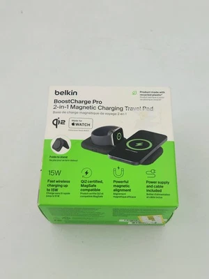 Belkin BoostCharge Pro 2-in-1 Magnetic Charging Travel Pad Qi2 Apple Watch 15W - Image 1 of 4