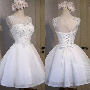 Mini Wedding Dresses Summer 2025 Short Sweet Seeveless Tulle Lace Bridal Gowns - Picture 1 of 14