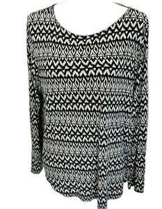 H&M Top Ikat Negro Manga Larga XL 100% Viscosa Estilo Batik Boho - Imagen 1 de 2