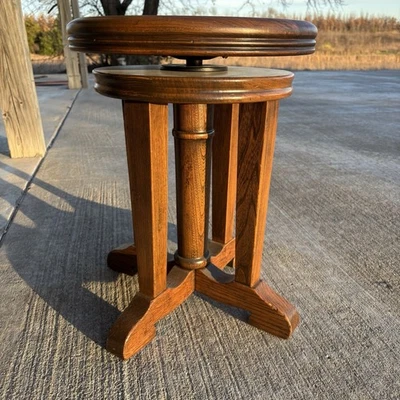 RARO Antiguo Roble Piano Órgano Taburete Columna Patas Ajustable Giratorio Planta Soporte Foto 1 de 4