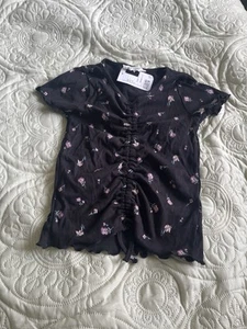 Girl’s Summer T-shirt - H&M - Age 8 - 10 Years - Black Floral - New - Picture 1 of 6