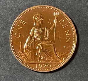 VEREINIGTES KÖNIGREICH 1970 Münze One Penny PP letztes Jahr. Auslandsmünze Welt - Bild 1 von 2