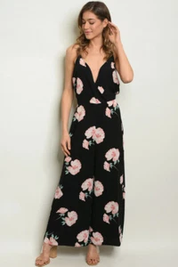 Women's Floral Print Black Maxi Romper Jumpsuit Small - Picture 1 of 5