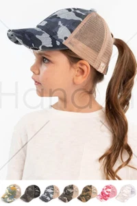 C.C 2-7 years Kids Children Girl Camouflage Ponytail Messy Bun Baseball Cap Hat - Picture 1 of 16