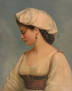 WM HARRING Achtern W. BÖHM XRare Antq 19thC 1874 Oleo-Chromolitho DIE ITALIENISCHE SCHÖNHEIT - Bild 1 von 3