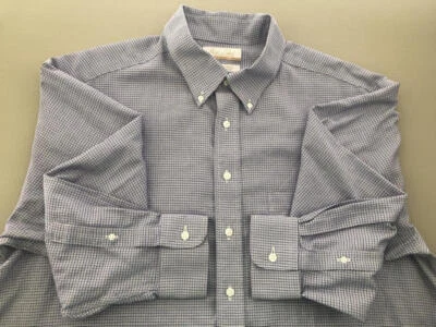 ROUNDTREE & YORKE Gold Label Blue Gray Navy White Check Non-Iron Cotton 16½ 33 - Image 1 of 4