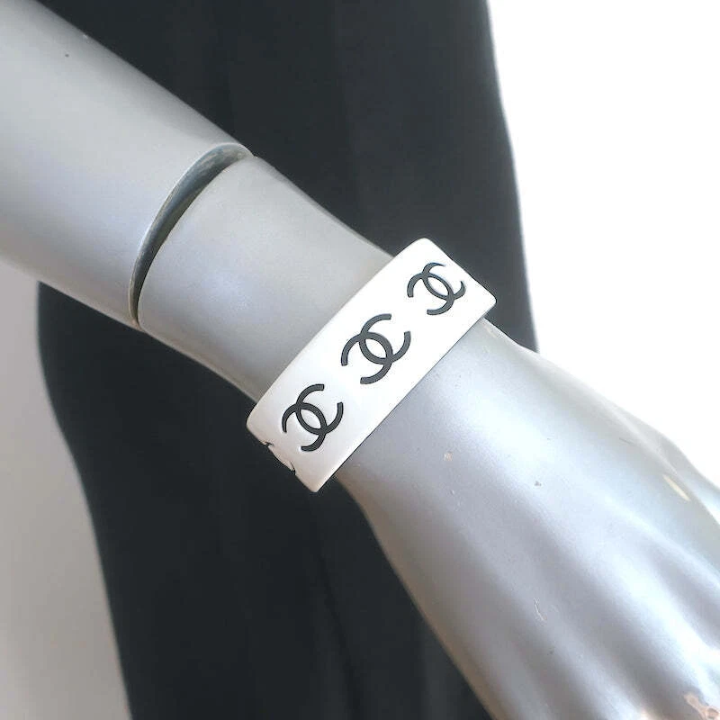 Chanel 02P CC Resin Cuff Bracelet White & Black - Image 1 of 4