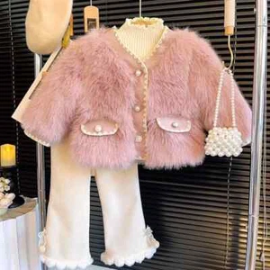 Winter Girls Jacket Cotton Kids Coats Warm Plush Shirt Thick Fleece Pants 2-7Y - Picture 1 of 32