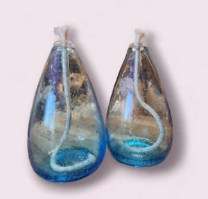 Hand Blown Glass Clear Blue Oil Lamp Burner Sphere 6 1/2” - Picture 1 of 5