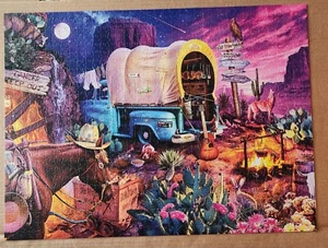 Rompecabezas Wild West Camp 1000 piezas colorido al aire libre caballo perro camioneta antigua - Imagen 1 de 10