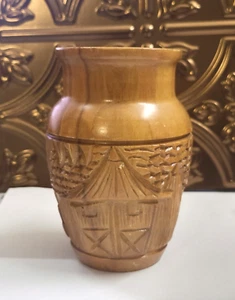 Vintage Genuine Monkey Pod Hand Carved Wood Goblet Tiki Hut Hawaii Mug 5" - Picture 1 of 6