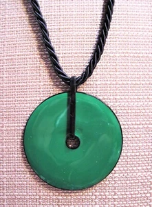 Large Black Rope Green Enamel Necklace from Macys F99 - Picture 1 of 5