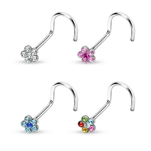 CZ Gem Flower Surgical Steel Nose Screw Ring - Picture 1 of 2