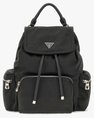 GUESS Gemma Eco Mini Rucksack Nylon Kordelzug Reise Damen Tasche Schwarz - Bild 1 von 2