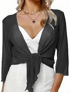 Schwarzes Chiffon Netz Bolero Achselzucken Top Crop Cardi transparentes BH-Top für Damen - Bild 1 von 7