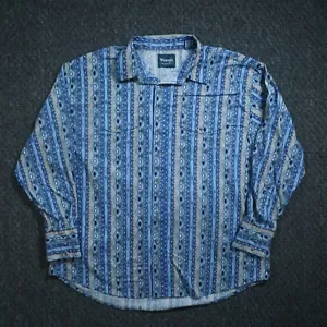 Wrangler Shirt Mens XXL Blue Aztec Southwestern Pearl Snap Western Workwear 2XL - Picture 1 of 7