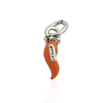 Ciondolo corno minion mm 18 con corona argento microfuso 800 e smalto arancione - Immagine 1 di 2