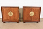 Mid-Century Hollywood Regency Chinoiserie Walnut Bedside Chests