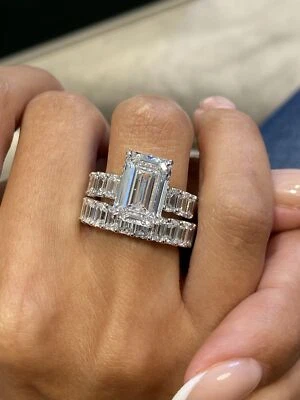 Emerald Shape Lab Created Pave Diamond 13 Ct 14K White Gold Bridal Set Ring - Image 1 of 4