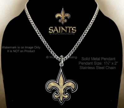 LARGE NEW ORLEANS SAINTS NECKLACE Stainless-Steel Chain NFL Football Dad Son HOT - Image 1 of 4