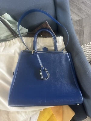 FENDI navy blue leather 2JOURS MEDIUM ELITE Tote Crossbody Bag - Image 1 of 4