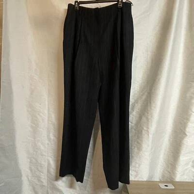 Pantalones de vestir plisados negros de lana de pierna ancha Valerie Stevens para mujer talla 16 a rayas Foto 1 de 4