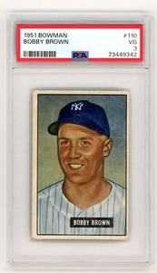 1951 Bowman BOBBY BROWN Yankees #110 PSA 3 VG Condition