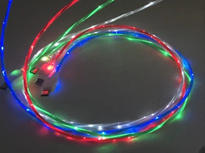 LED MICRO TYPE-C REVERSIBLE pin FLOWING LIGHT-UP 3FT flow glow USB charger cable - Image 1 of 4