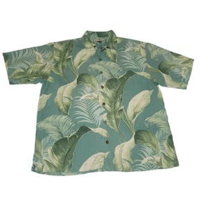 Tommy Bahama Shirt Men's Medium Green 100% Silk Floral Print Short Sleeve Relax - Picture 1 of 9