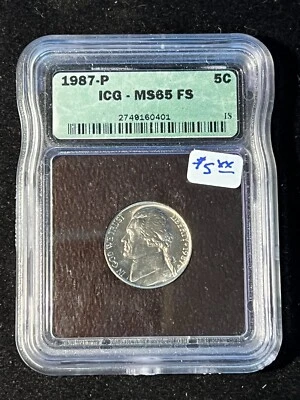 1987 P JEFFERSON NICKEL ICG MS65 FS 401 - Image 1 of 4