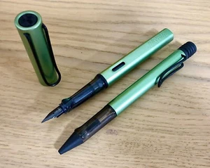 LAMY AL STAR SILVER GREEN FOUNTAIN PEN & BALL PEN PAIR BLACK CLIP (VERY RARE) - Picture 1 of 4