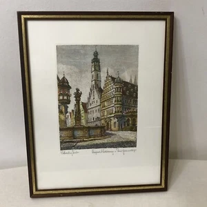Ernst Geissendörfer Original Etching Georgsbrunnen mit Rathaus 14.5”x11.5”Framed - Picture 1 of 21