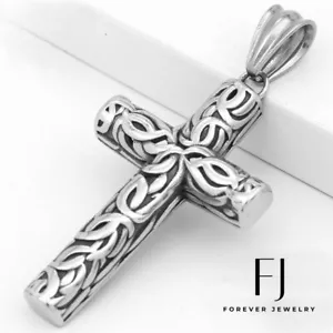 Men's Silver Stainless-Steel Black 71mm CROSS Charm Pendant*Unisex + Box - Picture 1 of 3