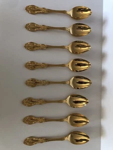 8 Springtime 7.5” 24k Electroplate Gold Spoons Japan Vintage - Picture 1 of 7