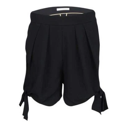 Shorts Chloé Chloe preto cintura alta icônico detalhe de gravata tamanho F 36 EUA 4 Reino Unido 8 - Imagem 1 de 4